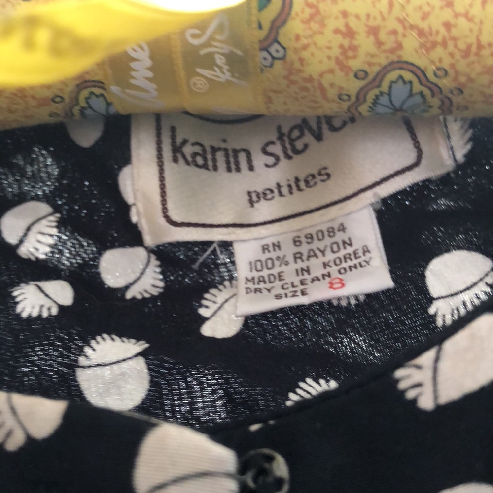 Vintage 1980’s Karin Stevens Petite Black White Broken Heart Print Dress Sz 8 - Picture 9 of 16